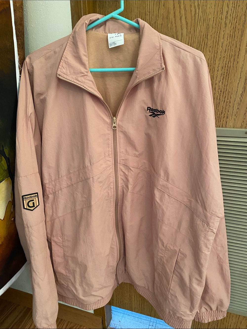 Reebok X Gigi Hadid Women's Dusty Pink Full-Zip Bomber Jacket Medium Oversized